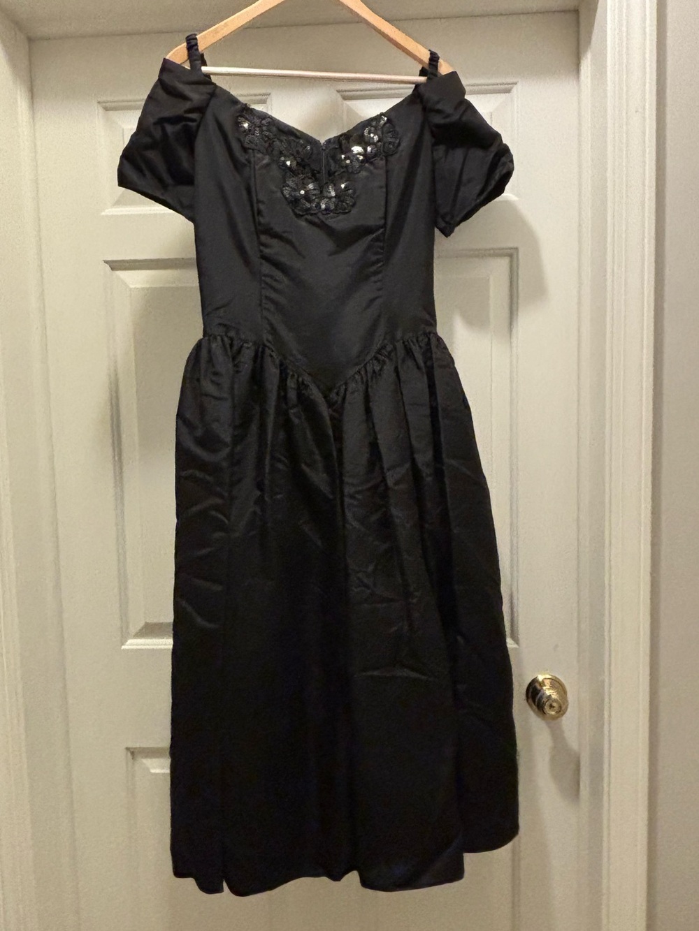 VTG 1990 Gunne Sax Jessica McClintock Black Beaded Puff Sleeve Prom Gown 11/12
